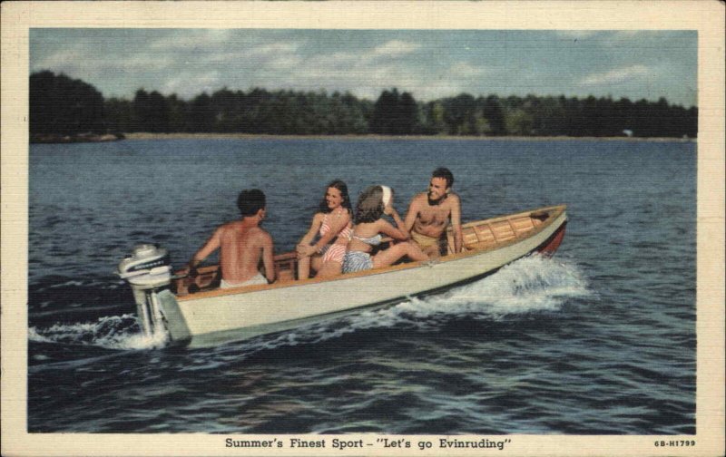 Motorboat Motor Boat Boating Engine EVINRUDE Linen Advertising Postcard