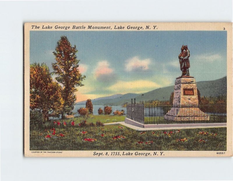 Postcard The Lake George Battle Monument, Lake George, New York