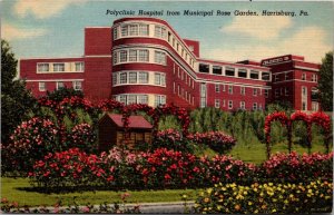 Linen Postcard Polyclinic Hospital Municipal Rose Garden Harrisburg Pennsylvania
