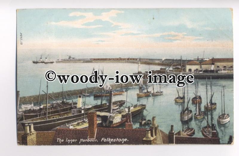 f0471 - Paddle Steamers in Folkestone Harbour , Kent - postcard