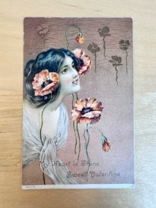 Vintage Valentine Private Mailing Card - Art Nouveau Poppy Girl Postmarked 1903
