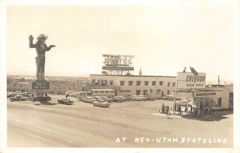 RPPC Nevada-Utah Stateline WENDOVER Roadside Gas Station c1950s Vintage Postcard