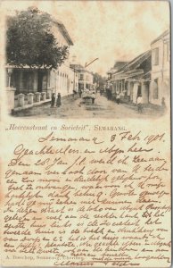 Indonesia Heerenstraat en Societeit Semarang Java Vintage Postcard 03.73