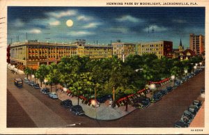 Florida Jacksonville Hemming Park By Moonlight 1937 Curteich