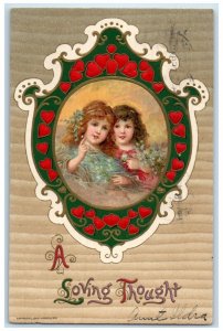 1911 Valentine Loving Thought Girls Embossed Winsch Back Schenectady NY Postcard