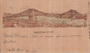 United States New York City Wooden Novelty Postcard Brooklyn Bridge 1905