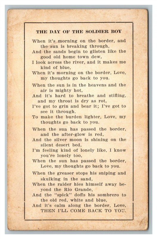 WWI The Day Of The Soldier Boy Poem Fort Cody Deming New Mexico c1918