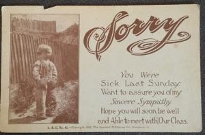 Vintage Postcard Used Sorry You were sick... Little Boy LB