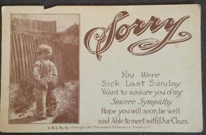 Vintage Postcard Used Sorry You were sick... Little Boy LB