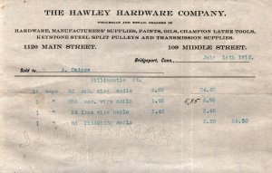 1915  Bridgeport  Connecticut  The Hawley Hardware Co.  Receipt  8 x 5