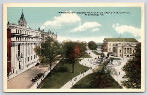 Washington Equestrian Statue And State Capitol Richmond Virginia VA Postcard