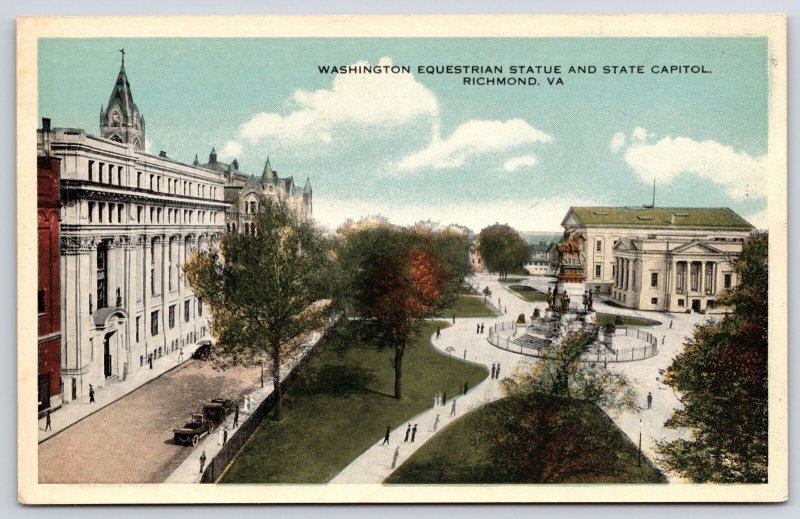 Washington Equestrian Statue And State Capitol Richmond Virginia VA Postcard