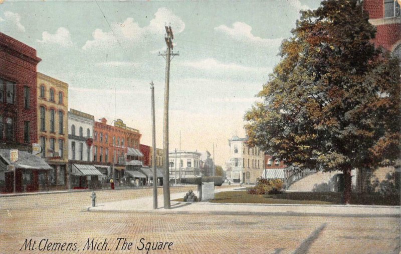 The Square MT. CLEMENS Michigan Street Scene c1910s Vintage Postcard