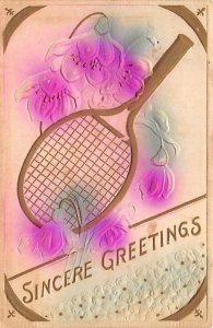 Sincere Greetings Racket and Flowers Tennis 1910 