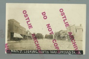 Nora Springs IOWA RPPC c1910 MAIN STREET nr Mason Charles City Rudd Osage Manly