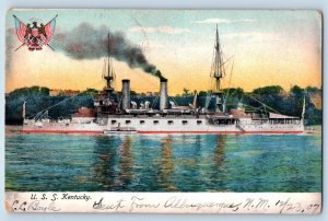 Kentucky Postcard USS Steamer Ship Navy Battleship Warship c1905 Vintage Antique