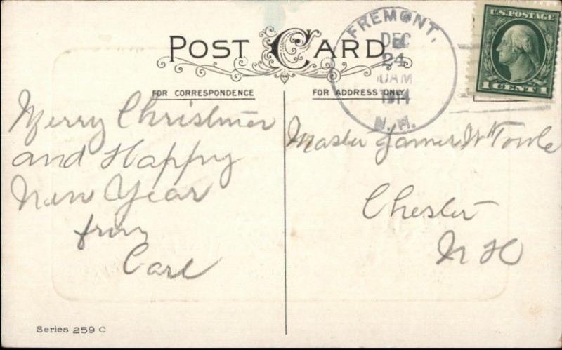 Christmas - Woman Pulling Children in Sled 259C c1915 Postcard