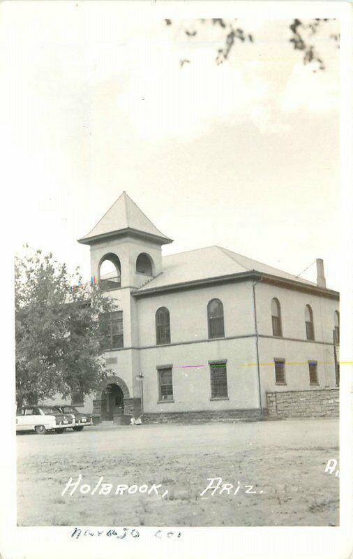 Holbrook Arizona 1950s Navajo County Court House RPPC Photo Postcard 1034