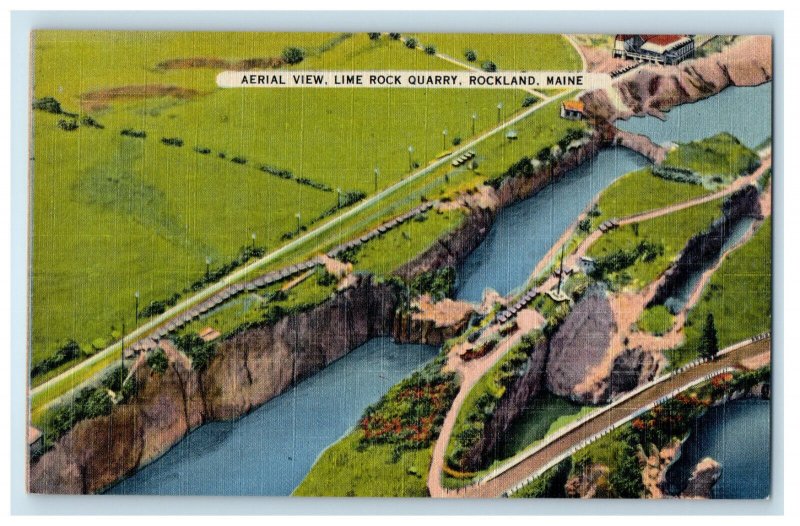 c1940's Aerial View, Buildings, Lime Rock Quarry, Rockland Maine ME Postcard 