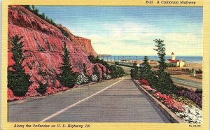 1930s CALIFORNIA HIGHWAY US 101 ALONG THE PALISADES LINEN POSTCARD 42-301