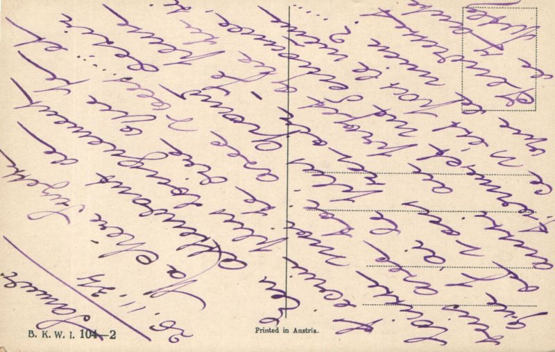 PC CATS, SMALL CAT WITH YELLOW RIBBON AND FLOWERS, Vintage Postcard (b47142)