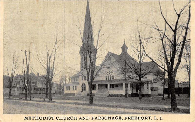 Freeport Long Island New York~Methodist Church & Parsonage~1922 B&W Postcard