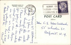 Brandon Vermont VT Main St. Cars 1950s-60s Postcard