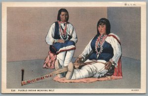 NATIVE AMERICAN PUEBLO INDIAN WEAVING BELT VINTAGE POSTCARD