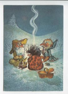 429456 ESTONIA New Year bonfire gnomes 1993 year RPPC advertising label