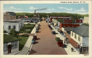 Kenova West Virginia WV Chestnut Street Scene Linen Vintage Postcard