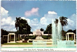 VINTAGE CONTINENTAL SIZE POSTCARD LATTER DAY SAINTS HAWAIIAN TEMPLE OAHU HAWAII