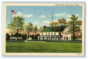 1942 US Flag, Grass View, Officers Club, Camp Grant, Illinois IL Posted Postcard 