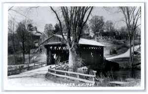 1939 Waterloo Covered Bridge Dirt Road Warner NH Vintage RPPC Photo Postcard