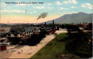 Postcard Union Railroad Station and Grounds in Ogden, Utah
