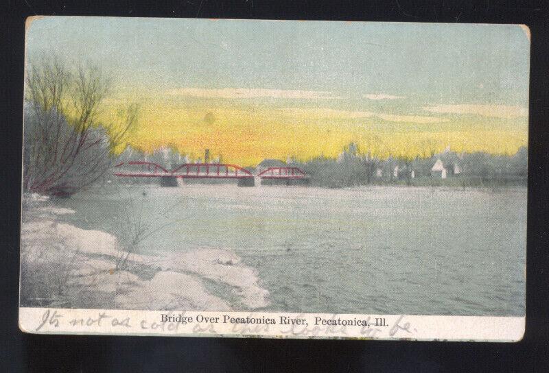 PECATONICA ILLINOIS BRIDGE OVER PECATONICA RIVER VINTAGE POSTCARD NAPERVILLE