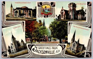 K22/ Jacksonville Florida Postcard c1910 Fancy 5View Church Buildings 461