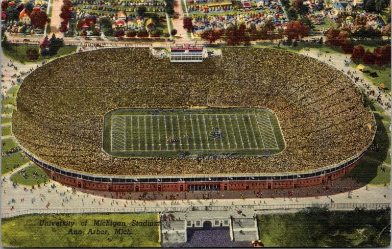 Linen Postcard University of Michigan Stadium in Ann Arbor, Michigan~132626