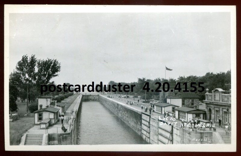 h448 - SAULT STE. MARIE Ontario 1940s Canal Locks. Real Photo Postcard by Harold