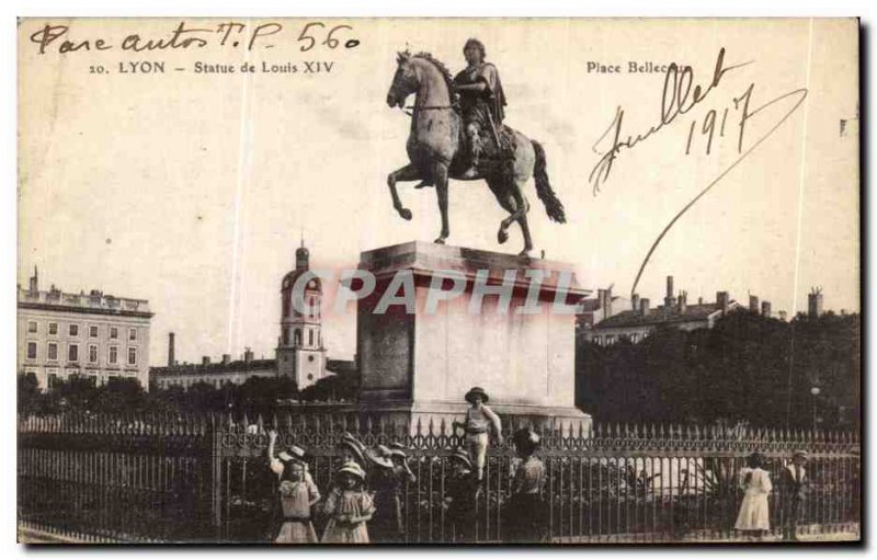 Old Postcard Lyon Statue of Louis XIV up Bellecoeur Children