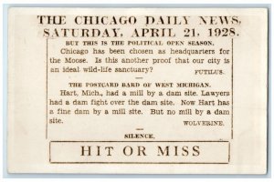 1928 Daily News Dam Humor Hit Or Miss Chicago IL Hart MI  RPPC Photo Postcard