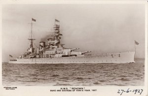 HMS Renown Ship Duke & Duchess Of York 1927 Tour RPC Postcard