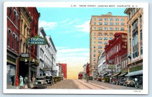 CHARLOTTE, North Carolina NC ~ Strand Theatre TRADE STREET Scene 1920s Postcard