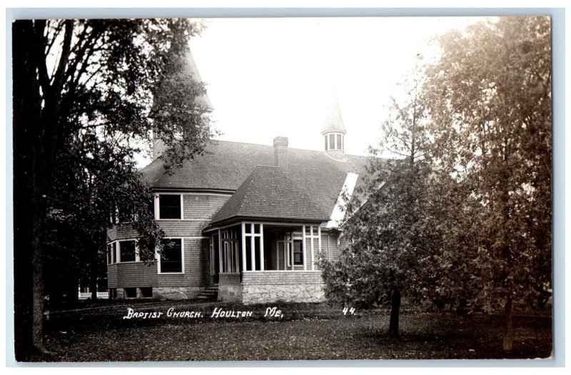 c1950's Baptist Church Steeple Houlton Maine ME Unposted RPPC Photo Postcard