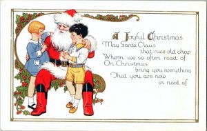 Vintage Christmas Antique Postcard with Santa and Children (Boy and Girl)