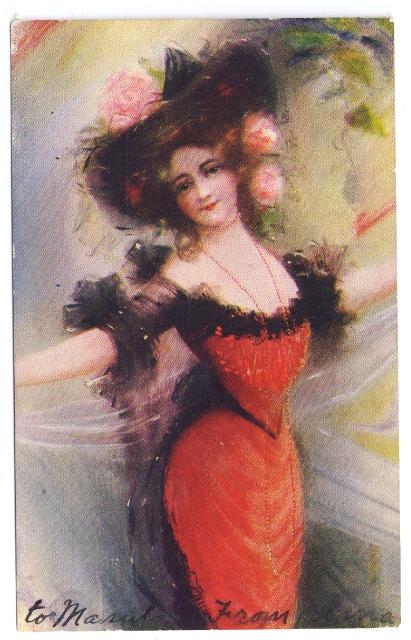 Beautiful Woman Glamor Lady Illustration Vintage Postcard