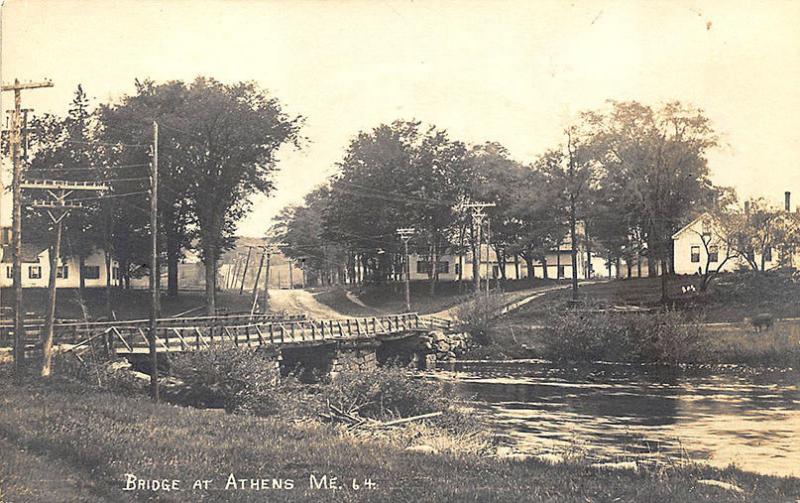 Athens ME Bridge & Dirt Road View in 1923 RPPC Postcard