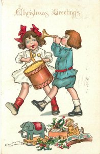 Embossed Tuck Christmas Postcard S/A Gassaway Kris Kringle 5 Drumming Children