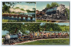 c1940 Miniature Train Ride Lincoln Park Multiview Oklahoma City Oklahoma Postcar