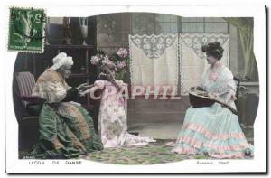 Postcard Old Lesson dance Women Children Grand Mere