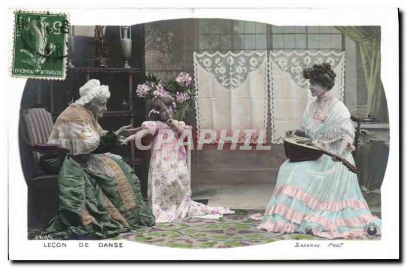 Postcard Old Lesson dance Women Children Grand Mere